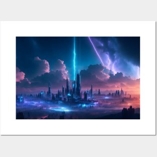 Futuristic city with beautiful sky landscape Posters and Art